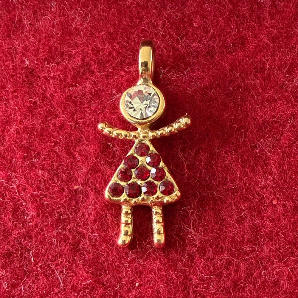 Vintage Girl Shape January Birthstone Rhinestone Red Crystals Charm Pendant